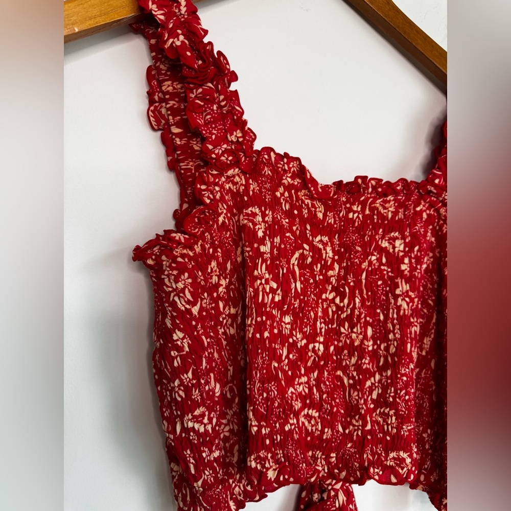 Revolve - Smocked Crop Wrap Top in Red - Picture 3 of 9